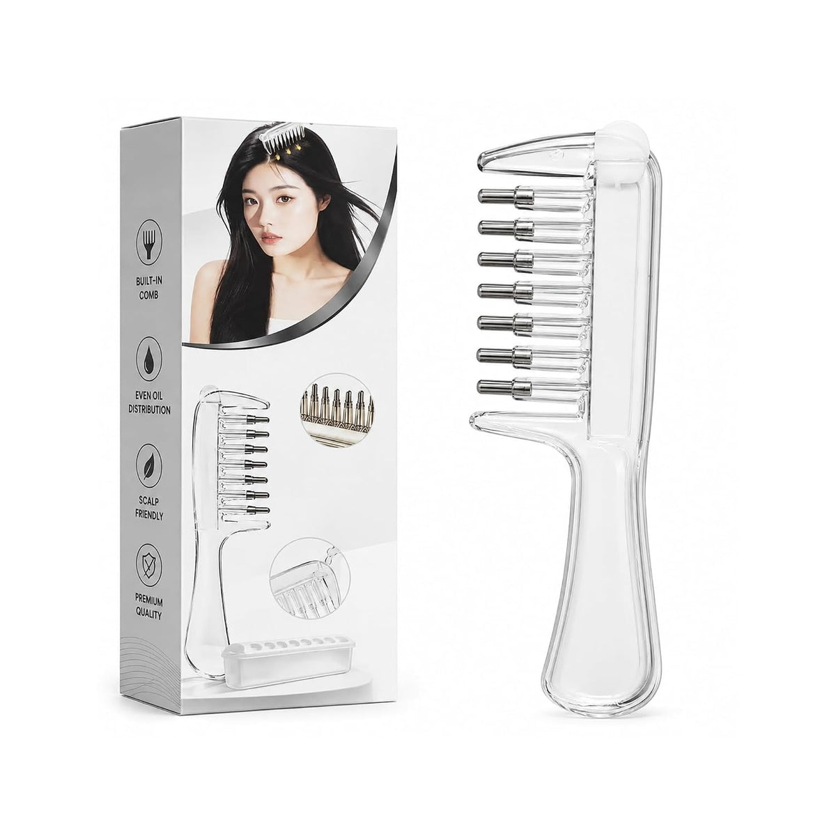 2-in-1 Transparent Essential Oil Applicator & Scalp Massager Comb