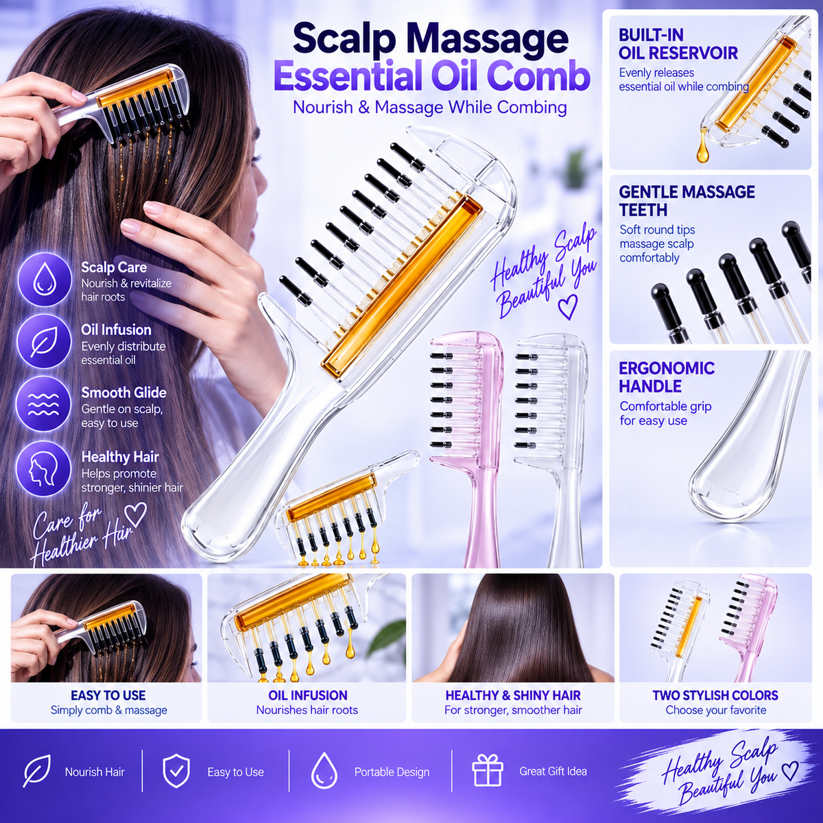 2-in-1 Transparent Essential Oil Applicator & Scalp Massager Comb