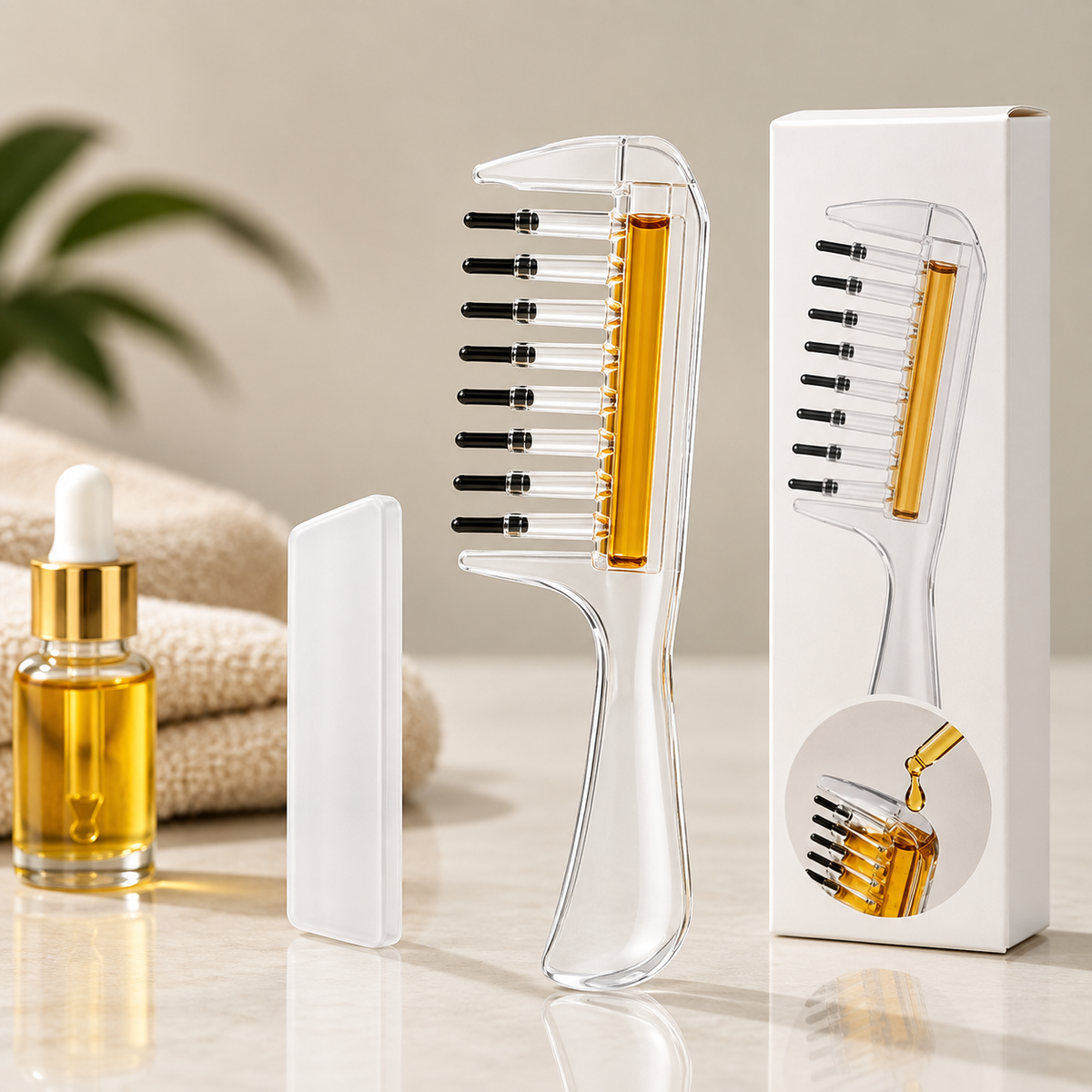 2-in-1 Transparent Essential Oil Applicator & Scalp Massager Comb