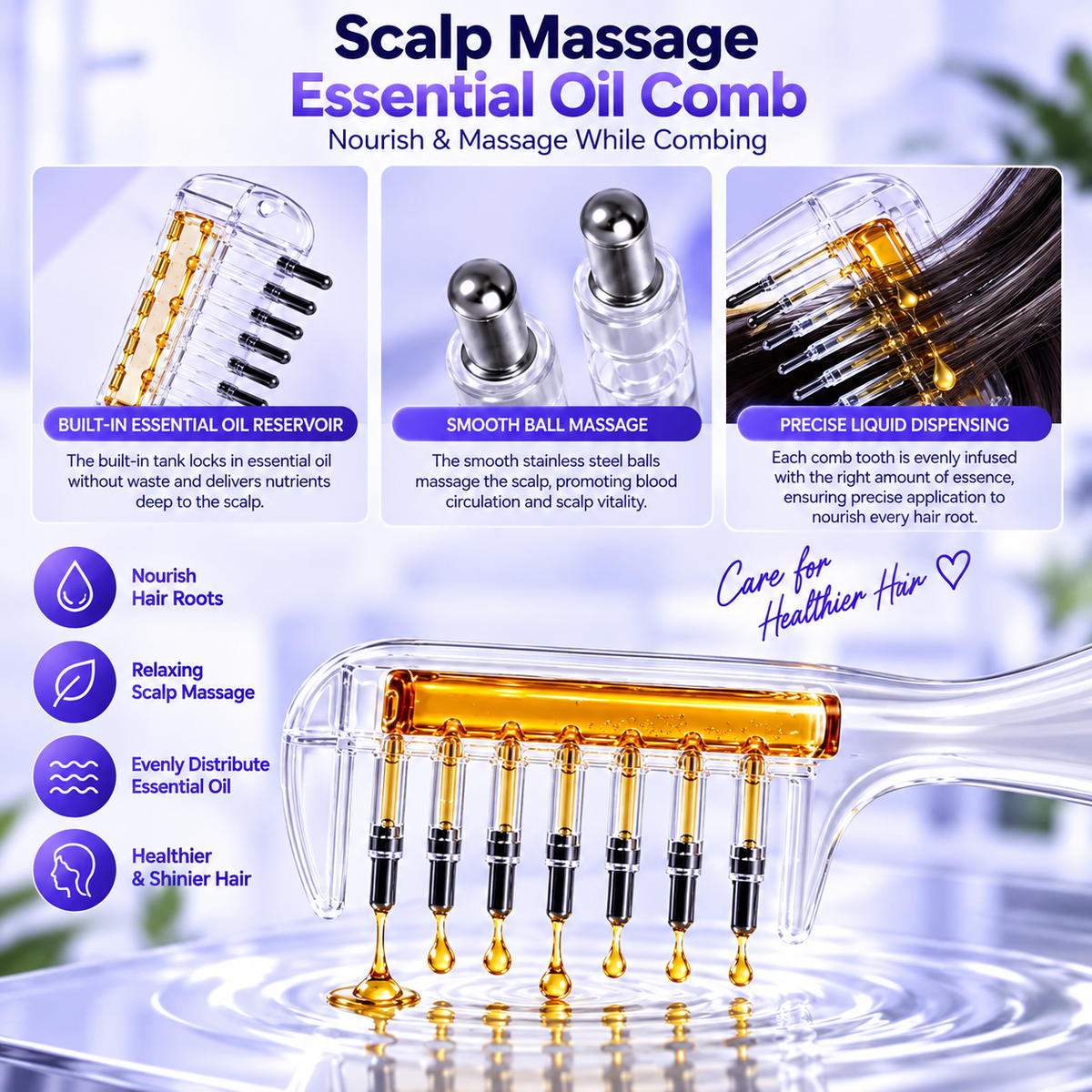 2-in-1 Transparent Essential Oil Applicator & Scalp Massager Comb