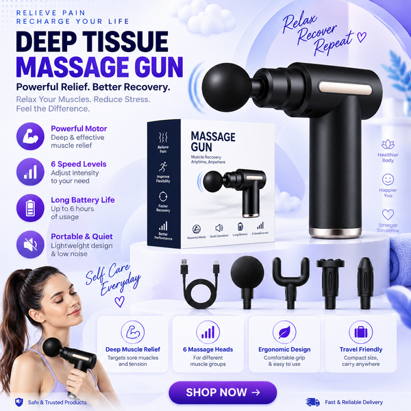 Powerful Deep Tissue Massage Gun – Multiple Attachments & Adjustable