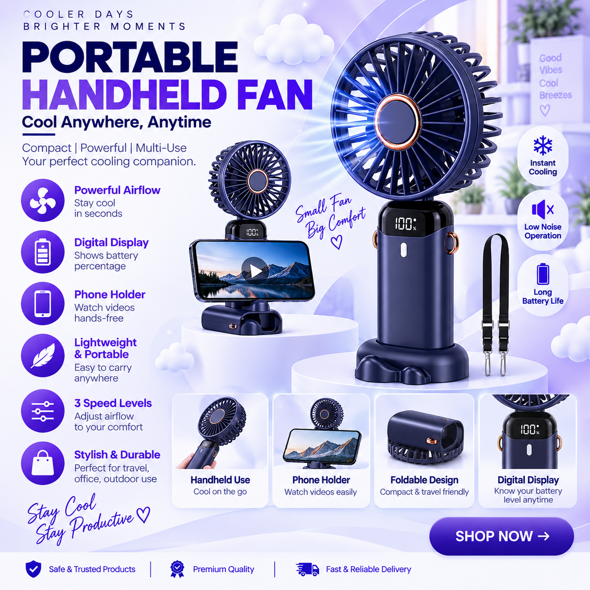 Rechargeable Mini Hand Fan LED Display