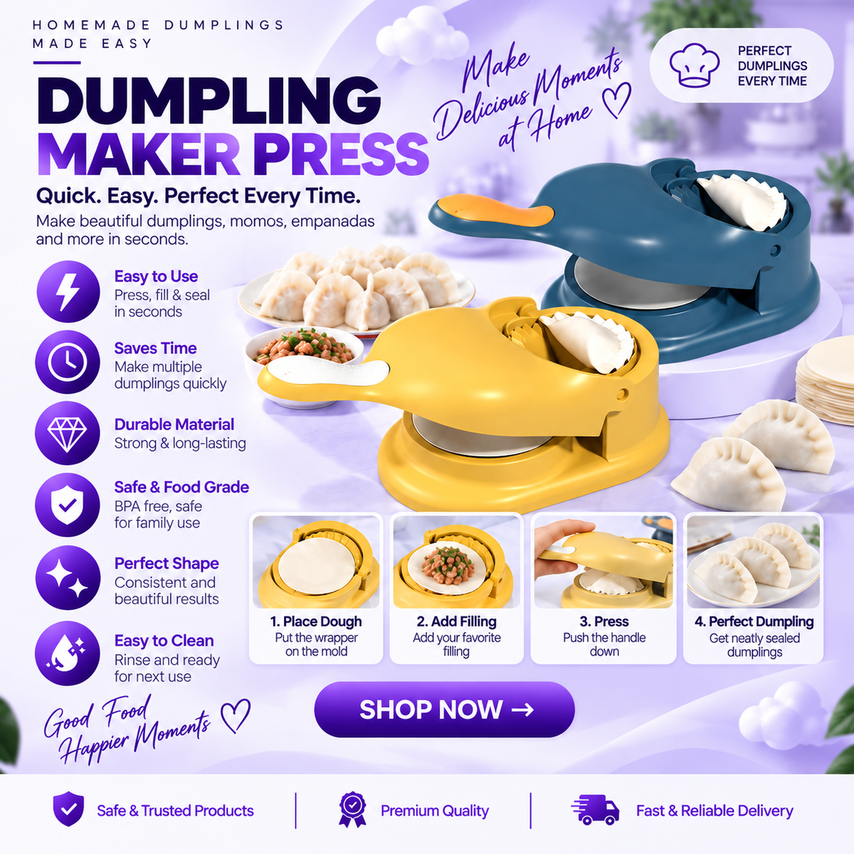 2-in-1 Dumpling & Dough Press – Momos, Gyoza, Tortilla Maker