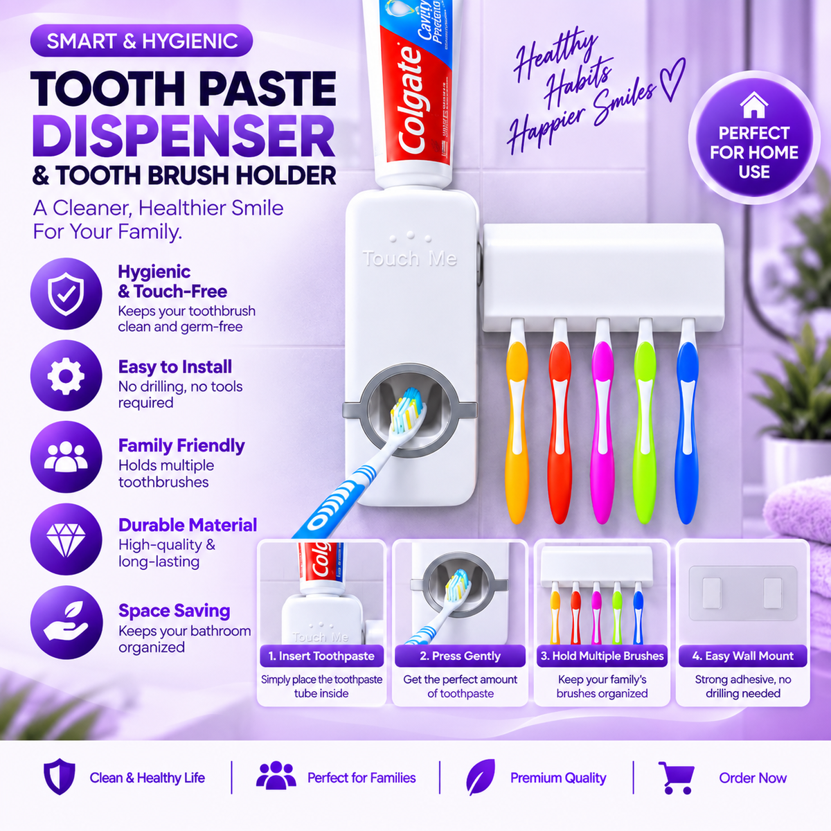 Tooth Paste Dispenser with Tooth Paste Holder