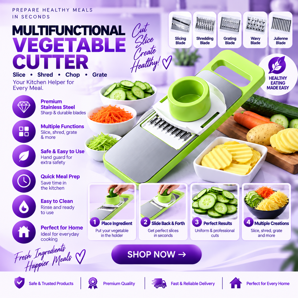 5-in-1 Stainless Steel Veg Cutter & Slicer
