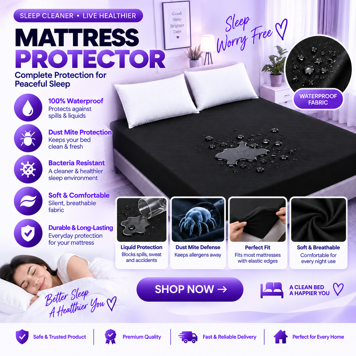 Waterproof Fitted Mattress Protector – Breathable & Washable