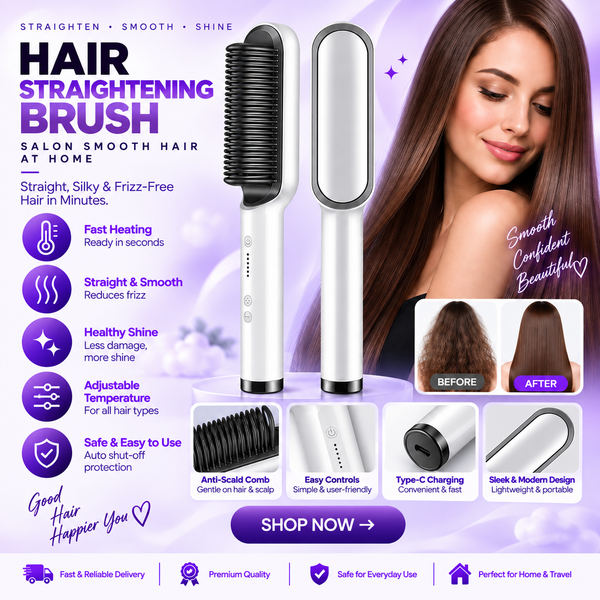 2-in-1 Hair Straightener & Curler Brush – Fast Heat Styling Comb
