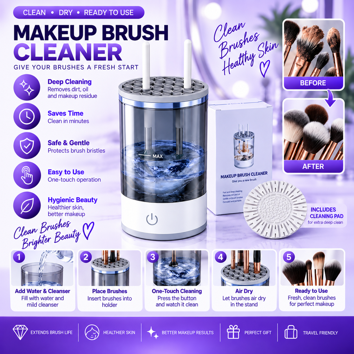 Electric Makeup Brush Cleaner & Dryer – All-in-One Cleaning Tool
